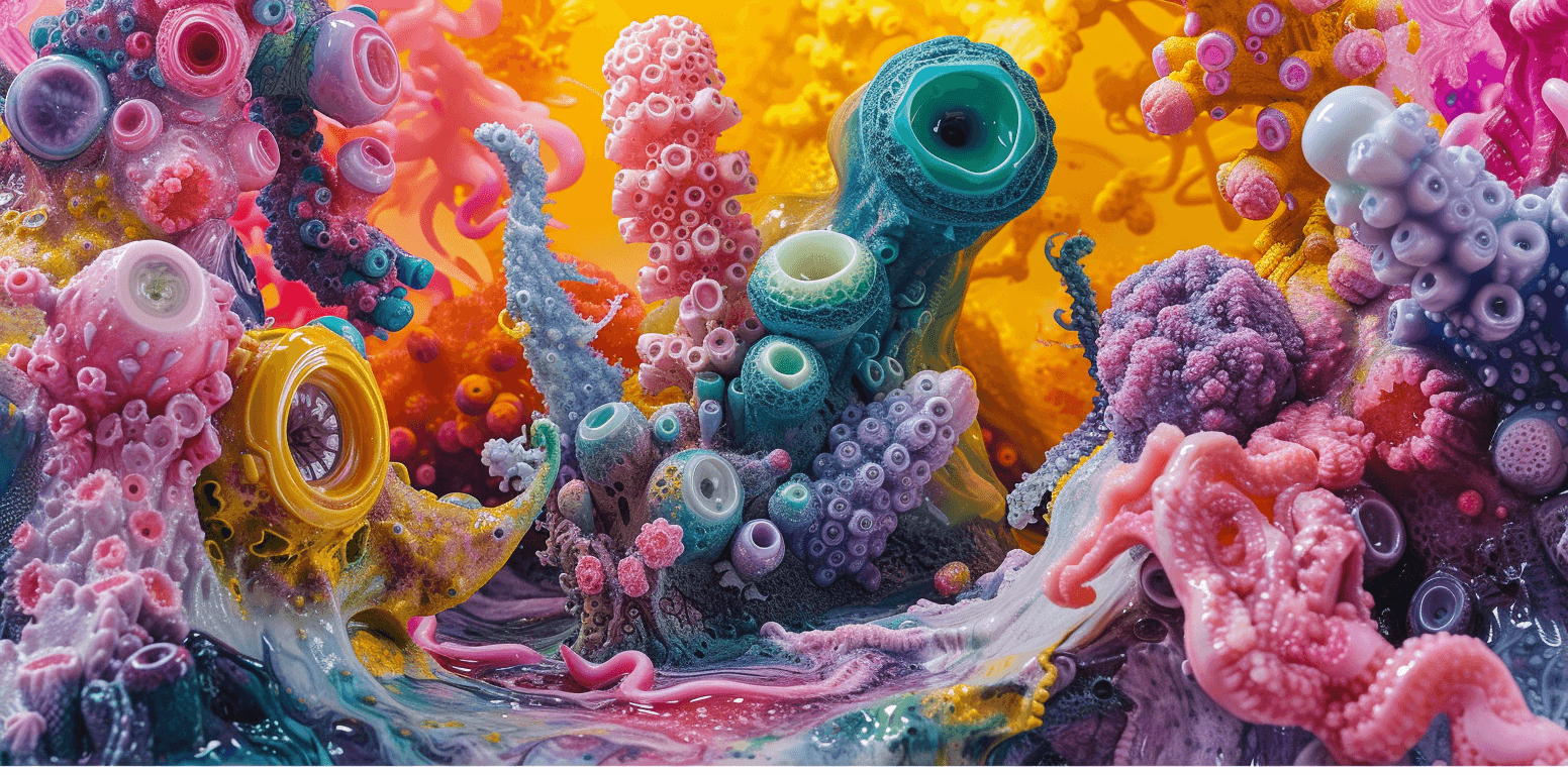 AI generated: colorful physical paradox photorealistic surreal fantasy alien world scene plasticine biomorphic ali...