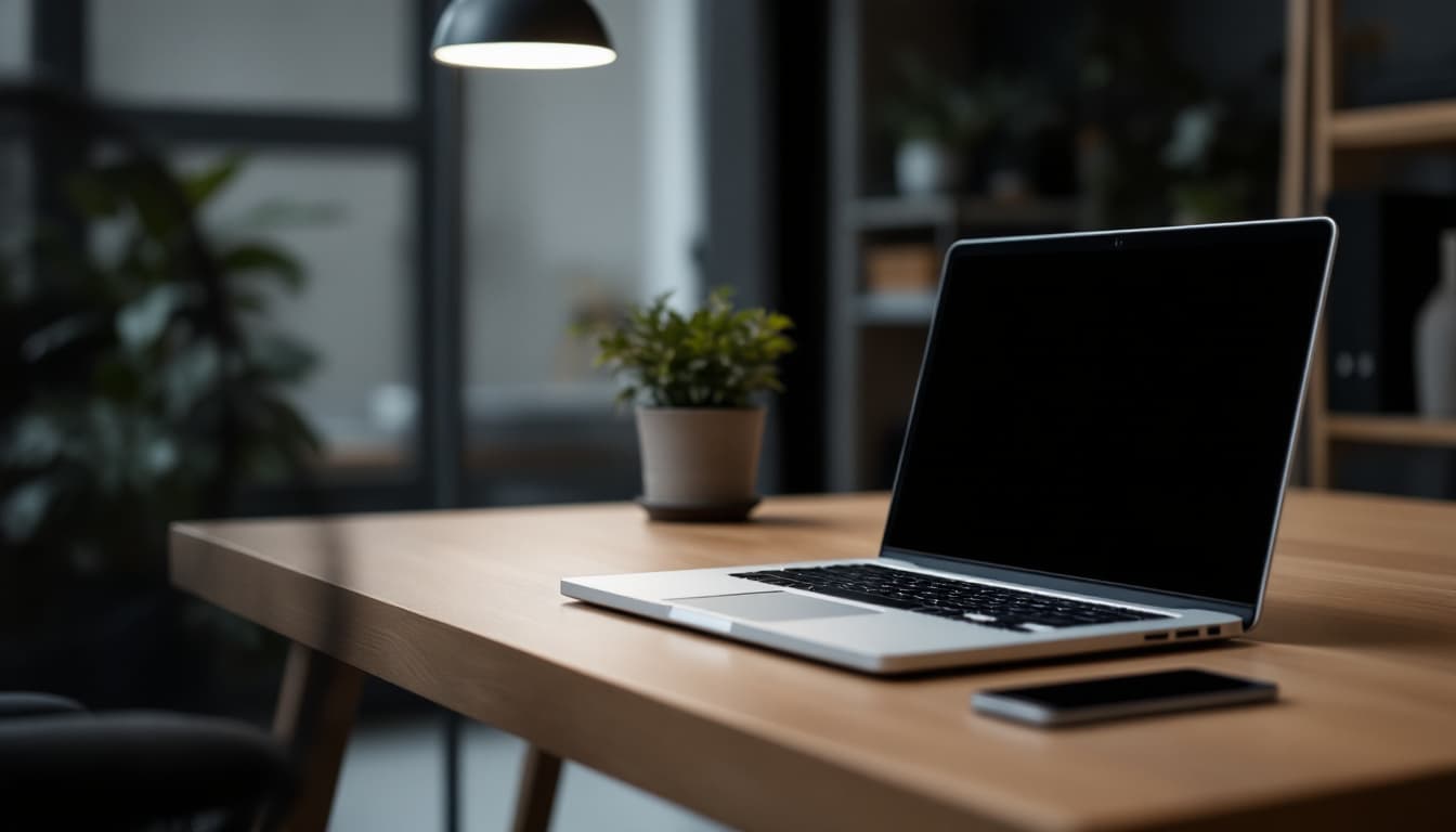 AI generated: A professional and minimalist office setup for a software developer's LinkedIn cover image. The scen...