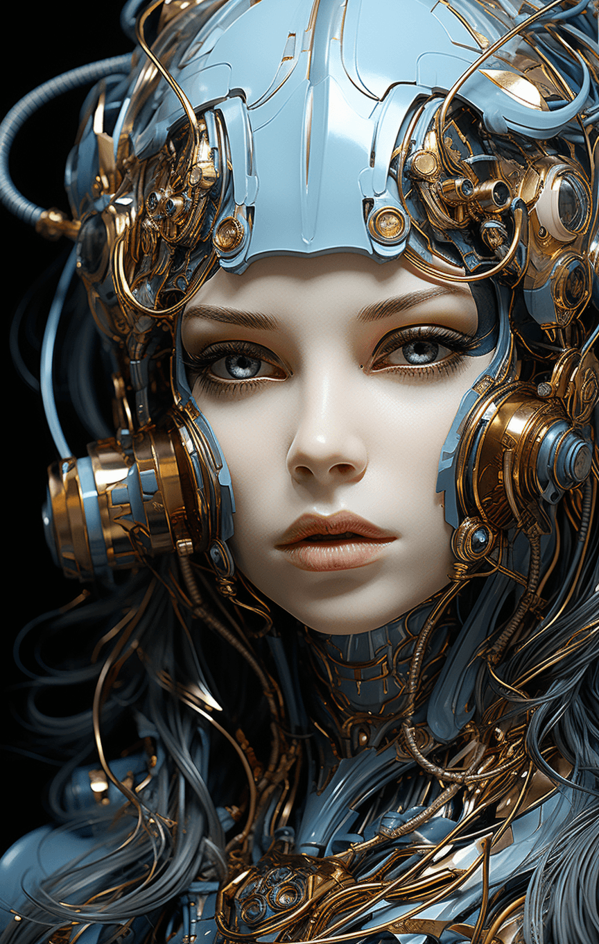 AI generated: steamgirl by lisa bardi, in the style of hyper-detailed illustrations, silver and azure, dmitry vish...
