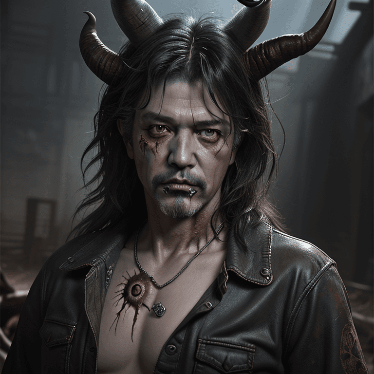 AI generated: portrait cowboy zombie outlaw, with horns, luis royo, jim lee, unreal engine
