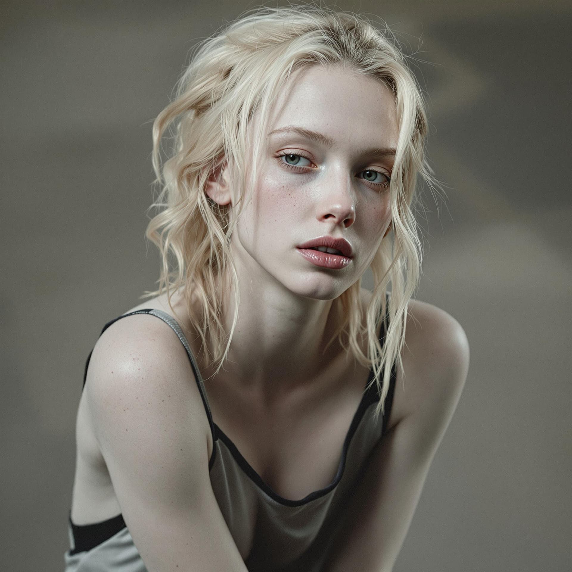 AI generated: white skin blonde with skinny hot face
without clothes