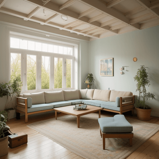 AI generated: High resolution photography interior design, dreamy sunken living room conversation pit, wooden floo...