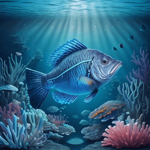 AI generated: Blackchin tilapia, detailed scales, vibrant underwater scene, clear blue water, aquatic plants, real...