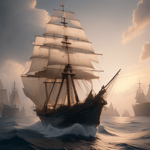 AI generated: Photo of a ultra realistic sailing ship, dramatic light, pale sunrise, cinematic lighting, battered,...