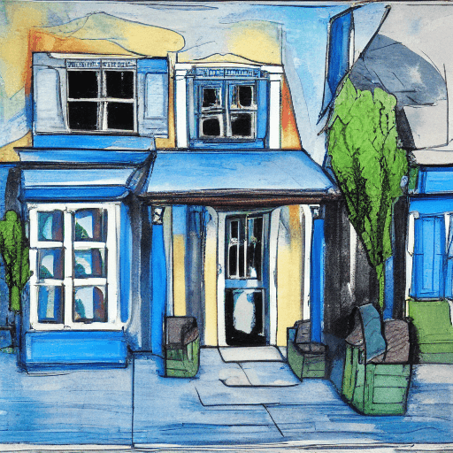 AI generated: house on the street, in blah and blue
