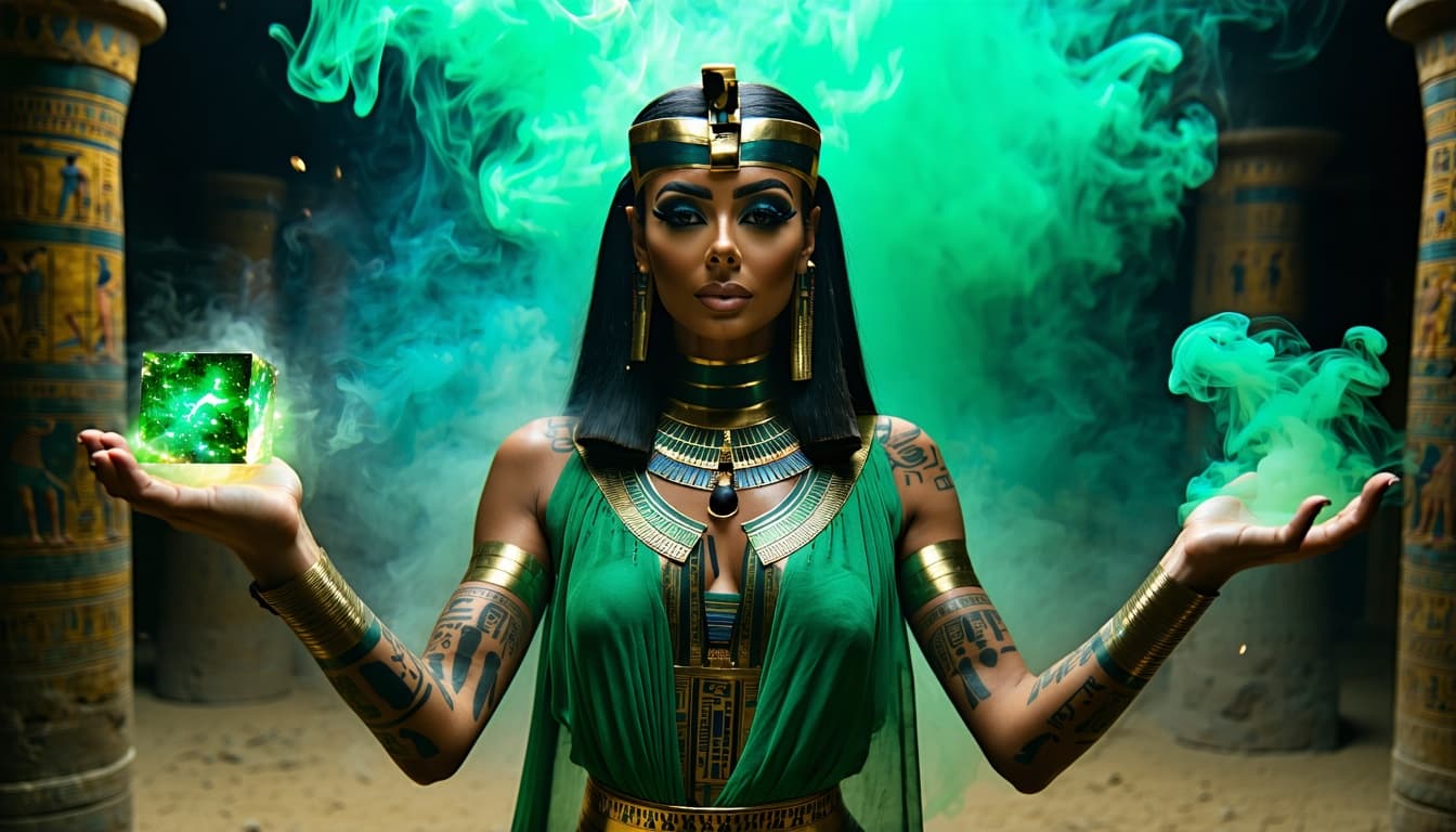 AI generated: Full body view of a stunning, hyper-realistic, photographic, cinematic still of an elegant ancient E...