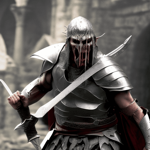AI generated: High resolution photography of the most violent uruk hai from the lord of the rings, fighting in the...