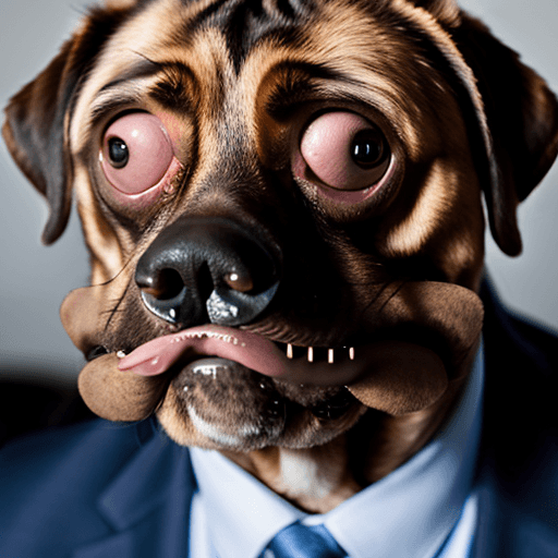 AI generated: RAW photo, dog wearing suit in m3gust face<lora:m3gust4-000066:1>, from side , 8k uhd, dslr, soft li...