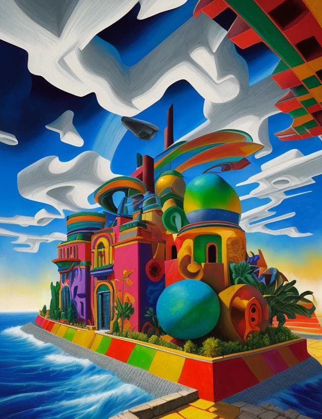 AI generated: scenery, Mexican Muralism, Solarwave, colorful, Dynamic Weather Systems, COB Engine, Serene, Airbrus...