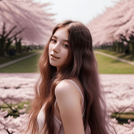 AI generated: A (((22-year-old woman))), with flowing locks and a glowing complexion, captured in a (((dreamy, rom...