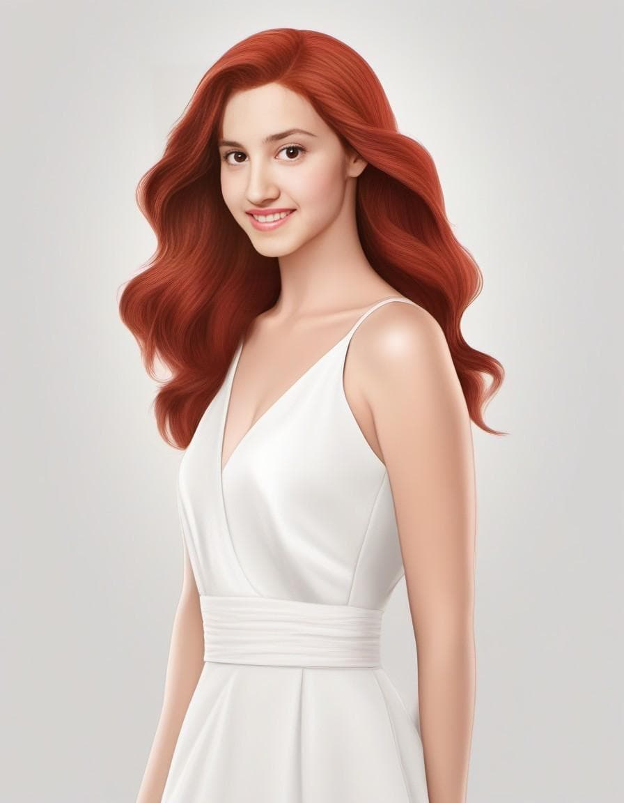 AI generated: a simple cartoon of a beautiful 18 year ol woman with red hair, white background, princesscore, I ca...