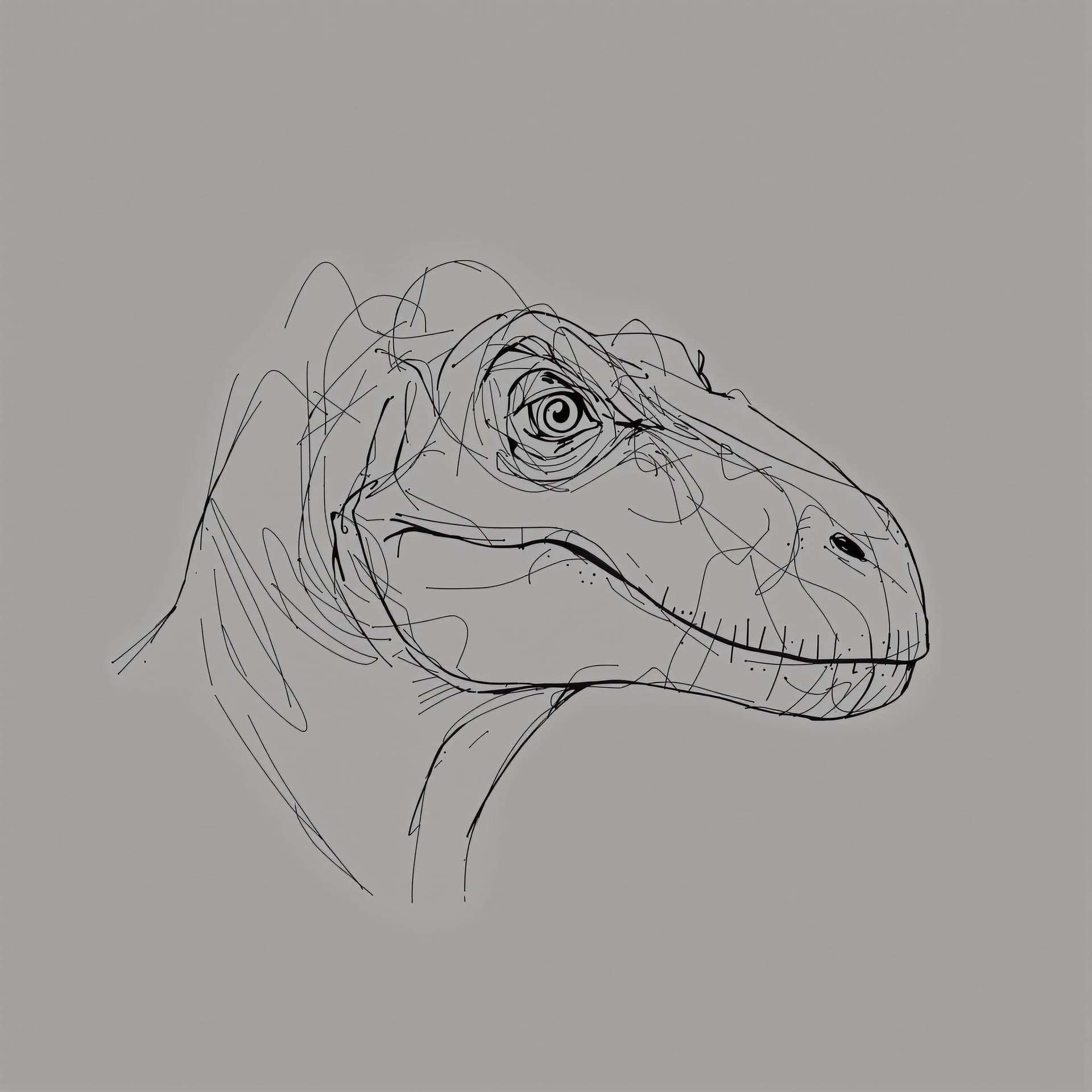 AI generated: A detailed sketch of a dinosaur's face, with expressive and flowing lines. The portrait highlights i...