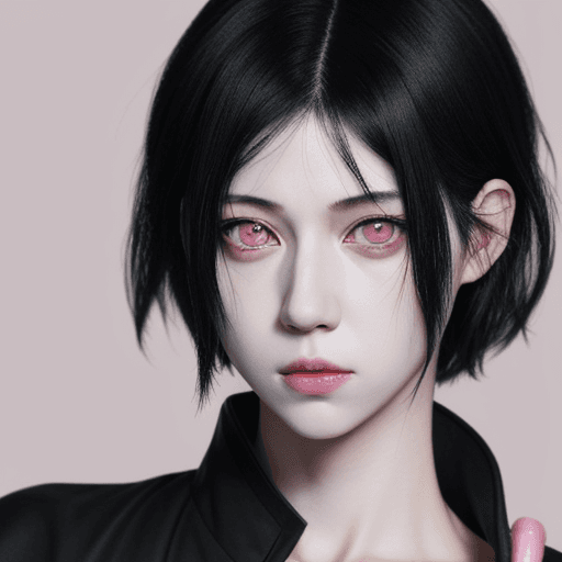 AI generated: mappa, jujutsu kaisen, girl with black hair, pink eyes, pale skin, 