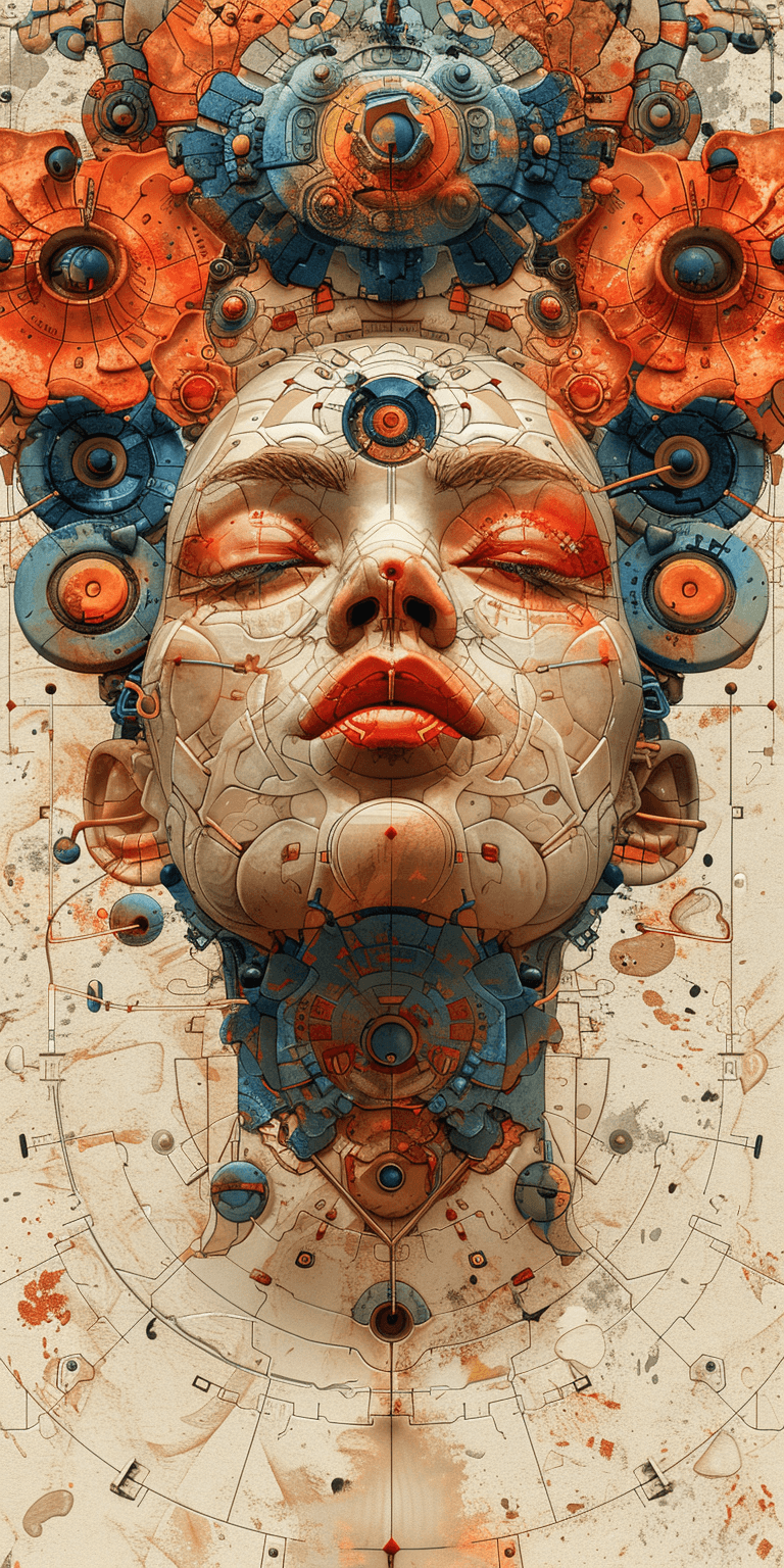 AI generated: an abstract head with animallike features, in the style of futuristic cyberpunk, james jean, light b...