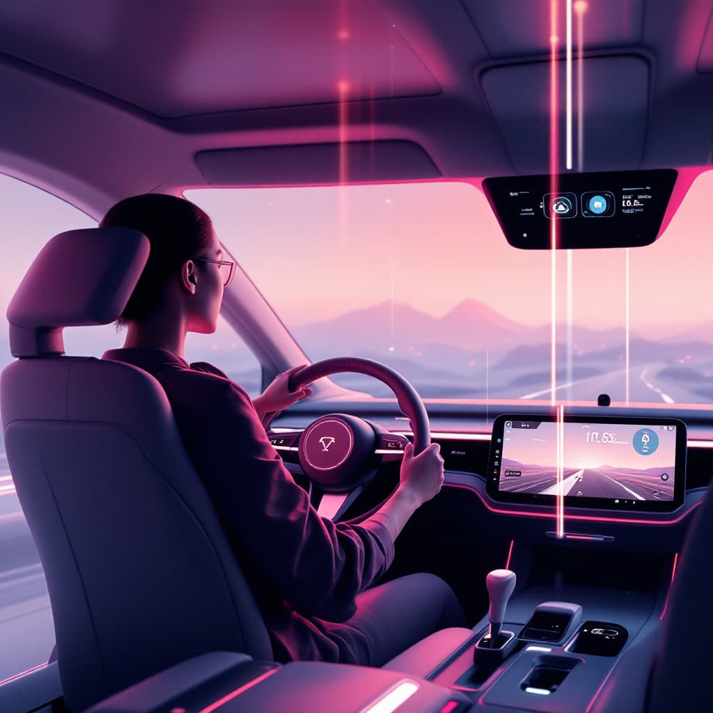 AI generated: Intelligent car driving, sense of technology, sense of the future, minimalist style, high quality --...