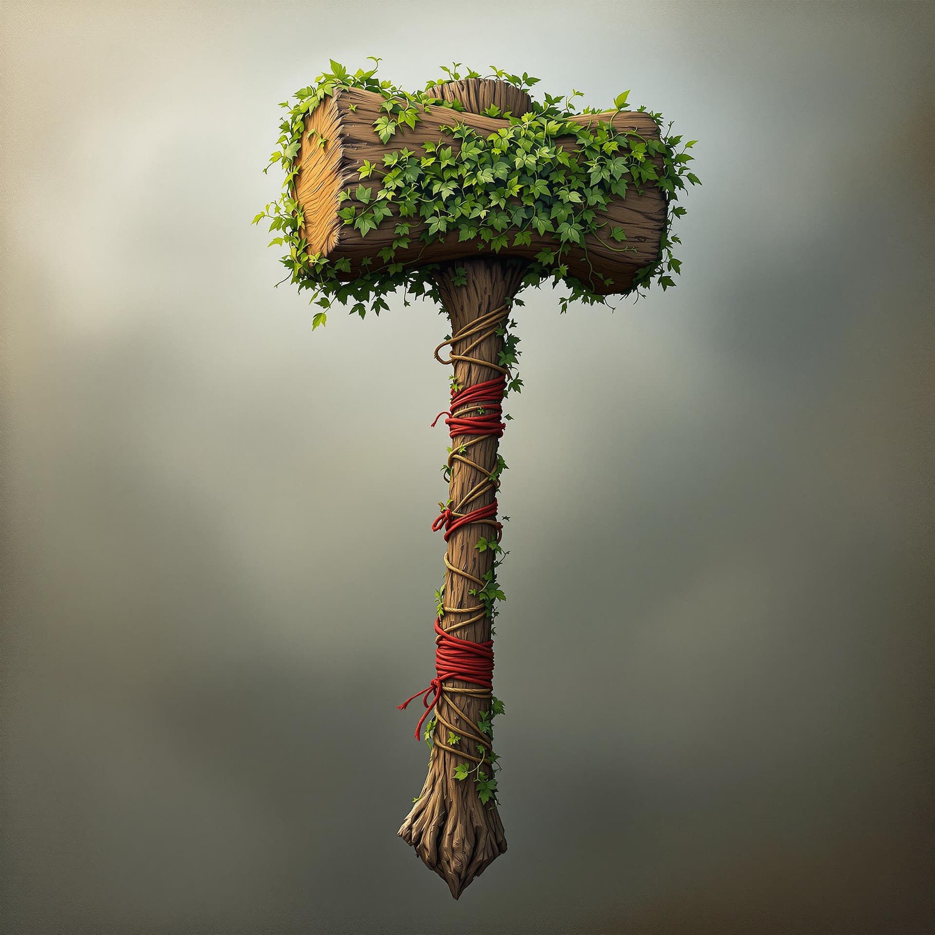 AI generated: Create a highly detailed and realistic image of a fantasy hammer made from natural materials. The ha...