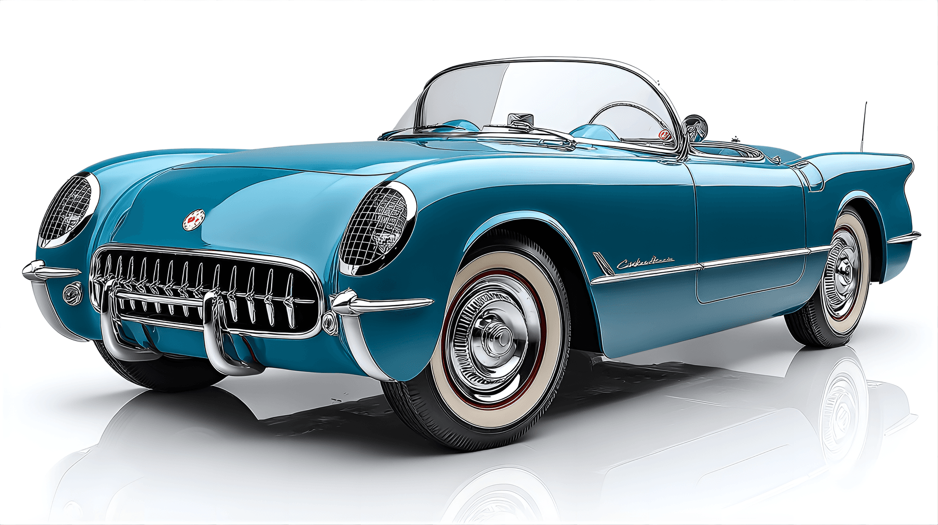 AI generated: 1953 Corvette C1 clipart, featuring its iconic rounded fenders, chrome grille, and open-top
roadste...