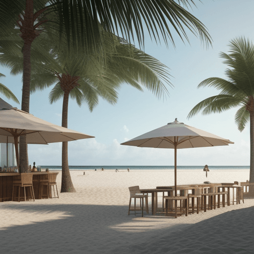 AI generated: Ultra quality render,realistic,16k,archviz render style,one restourant and one beach bar,nuilt in wi...