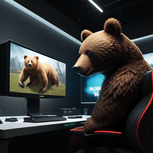 AI generated: monitor, gaming, having fun, bear, realistic, winner