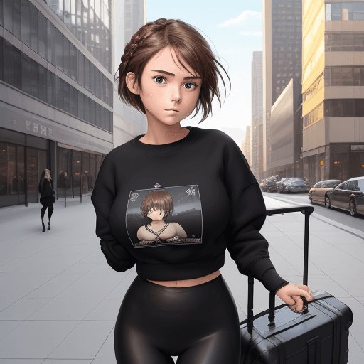 AI generated: (perfect anime illustration), 1girl, parted braids, short hair, brown hair, (huge breasts), best gir...