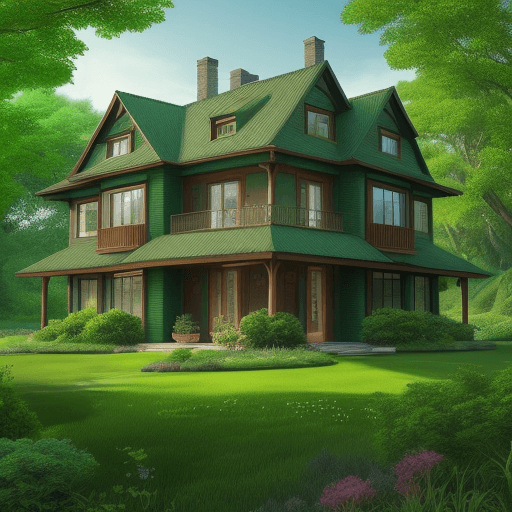 AI generated: A beautiful house, classy with a lot of green colorful nature, realistic, crispy