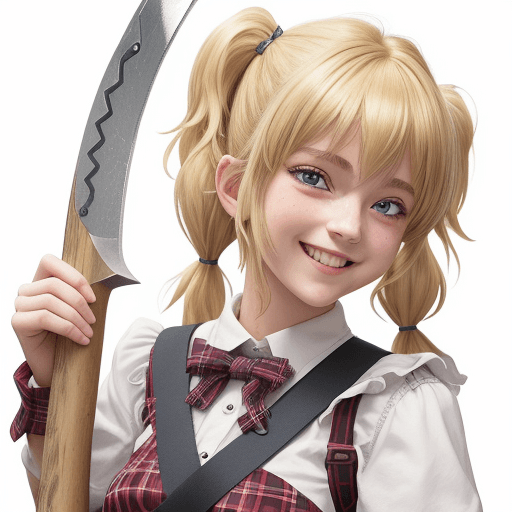 AI generated: (Masterpiece, best quality), bust up view,  close-up,twintails haircut, 15 year old girl with an axe...