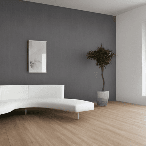 AI generated: special paining, whiteroom, matte wood flooring, sleek white wall, minimal detailed texture, round s...