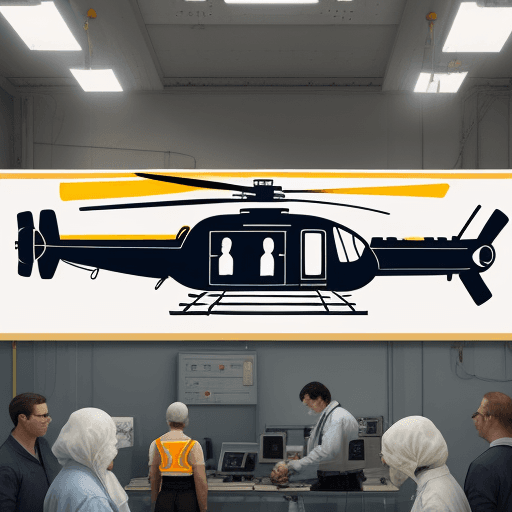 AI generated: Icon style, metrology laboratory, people measuring one helicopter