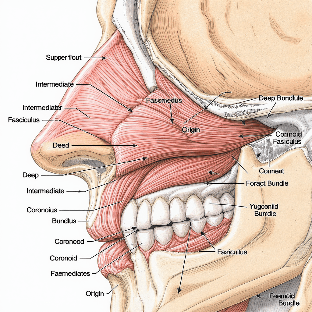 AI generated: The masseter muscle (Latin: musculus masseter) is a powerful masticatory muscle of the manducatory a...