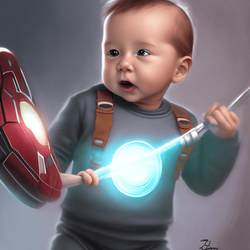 AI generated: baby dressed as Iron man is holding a hammer, concept art by Jerry Eisenberg, , marvel comics, #vfxf...