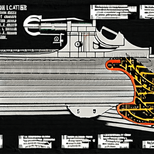 AI generated: REAL schematic of the 1906/1907 DWM .45 caliber Luger pistol from World War II showing a cutaway lay...