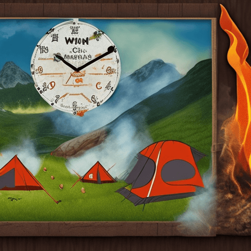 AI generated: Image of the elements (fire, earth, wind and water) in a rural and dramatic campsite. At the campsit...