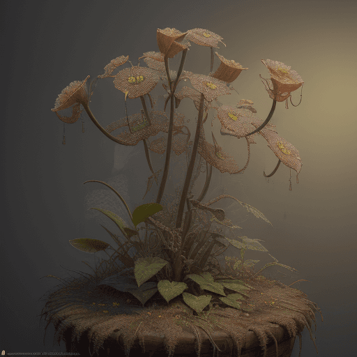 AI generated:  Planta carnvora drosera com tentculos espinhosos, vermela, render, rembrandt, cgsociety, artstation...
