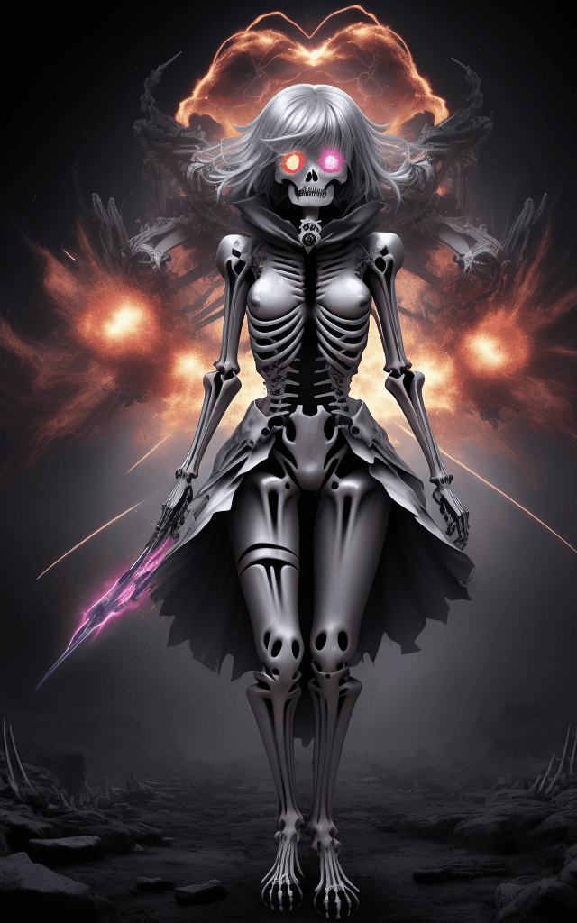 AI generated: explosive breathtaking qt-kt skeleton anime metallic finish breathtaking uhd 16k visuals --chaos 90 ...