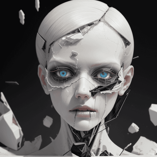 AI generated: Death of a beautiful humanoid female,  close up of a broken android, digital art, cracked porcelain ...