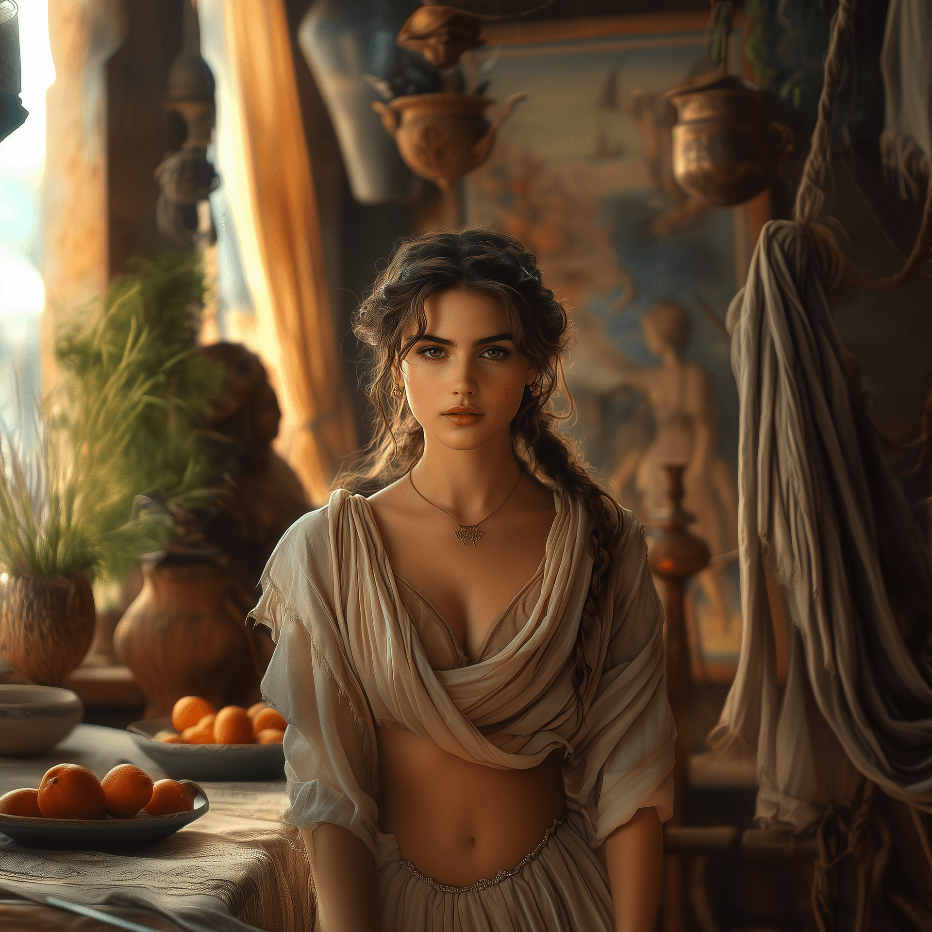 AI generated: Eumachia, ancient rome, woman, beautiful, perfect face, perfect eyes, roman dress, HD, 8k --chaos 25...