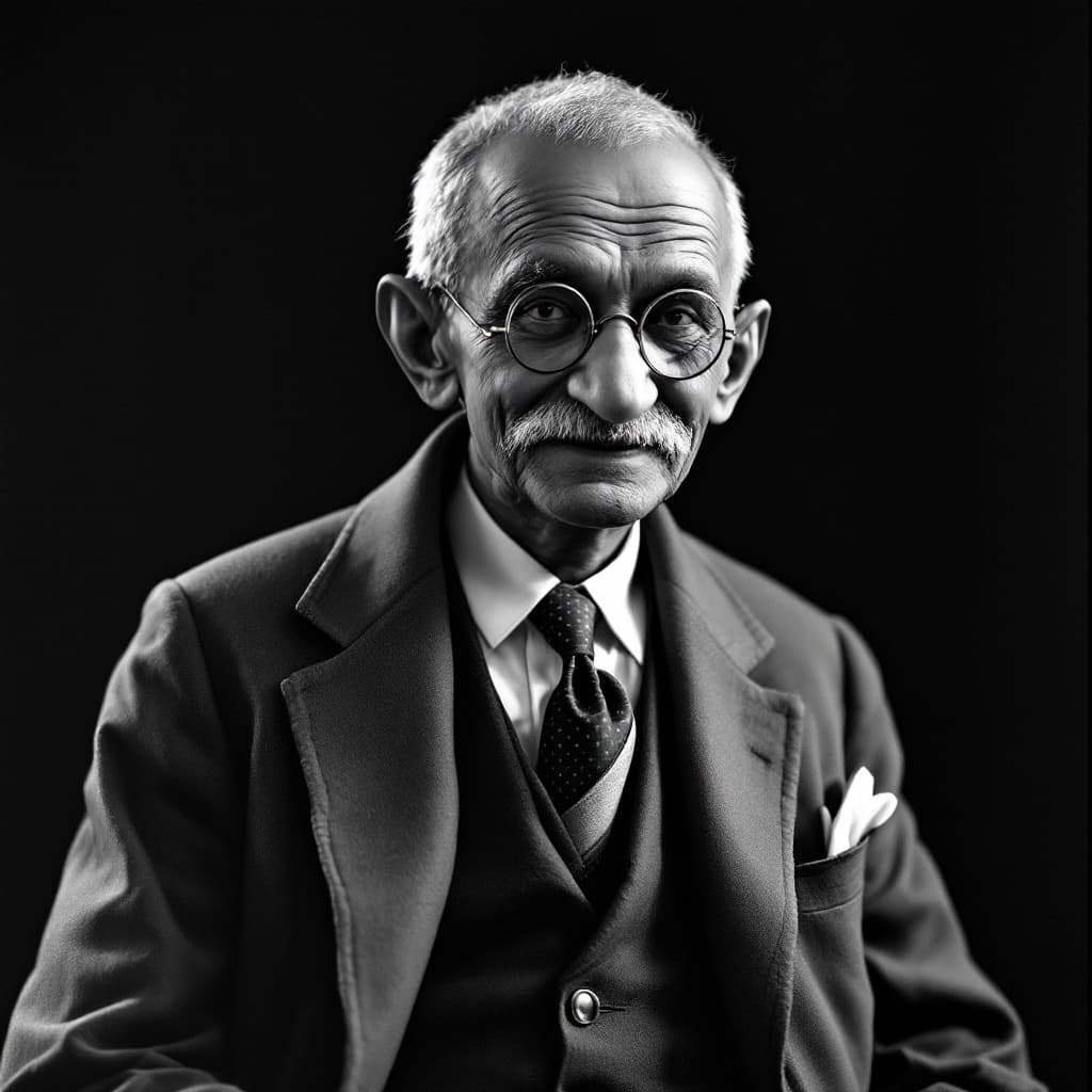 AI generated: Picture of Mahatma Gandhi in suit