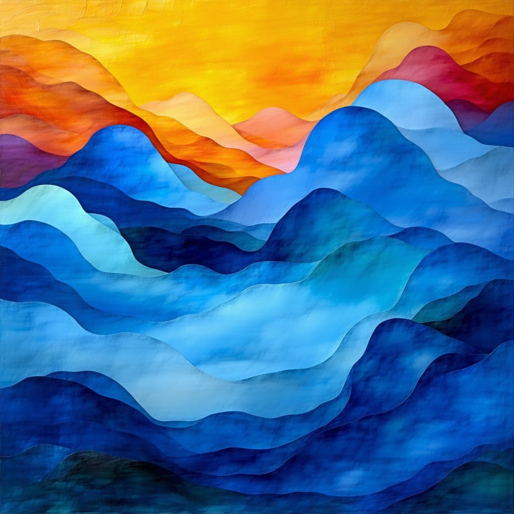 AI generated: dynamic abstract design depicting waves of vibrant colors, including deep blues, bright oranges, and...