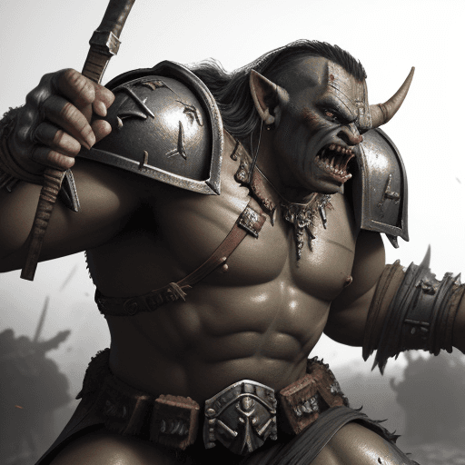 AI generated: very high detailed orc,photorealistic,warhammer 40000,weapon, in a battle scene,shiny,half body,rayt...