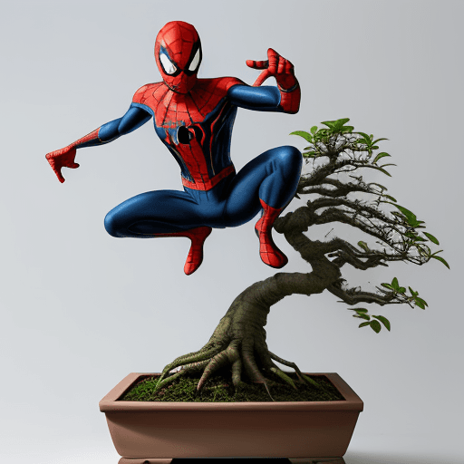 AI generated: spider man with bonsai