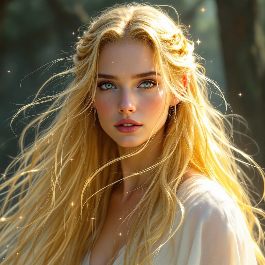 AI generated: "Create a highly detailed depiction of Galadriel, the regal and ethereal Elven queen from J.R.R. Tol...