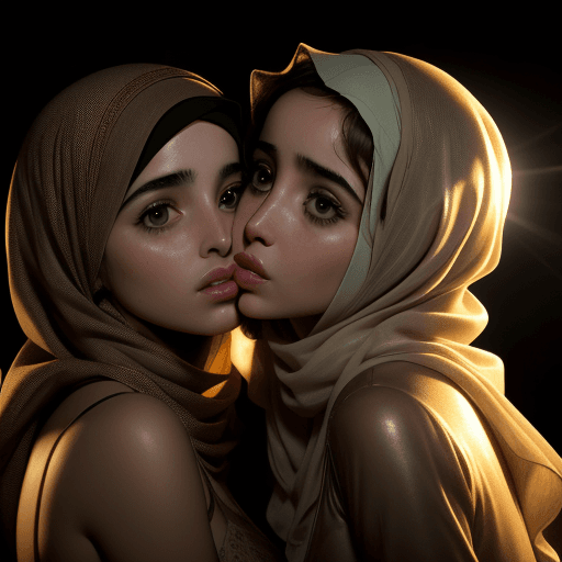 AI generated: two arabic girls ana de armas kissing, Photo of a ultra realistic , dramatic light, 