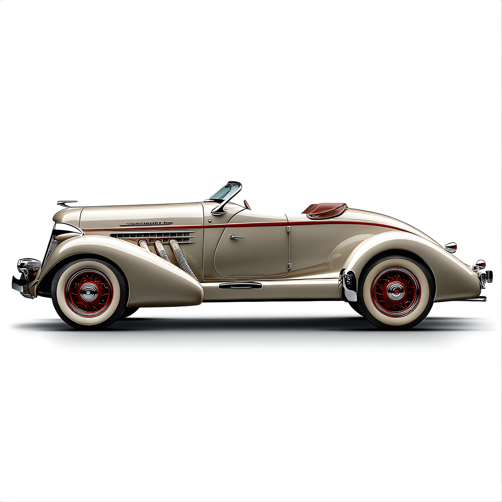 AI generated: 1936 Auburn Speedster clipart, illustrated with its long hood, flowing fenders, and iconic
boattail...