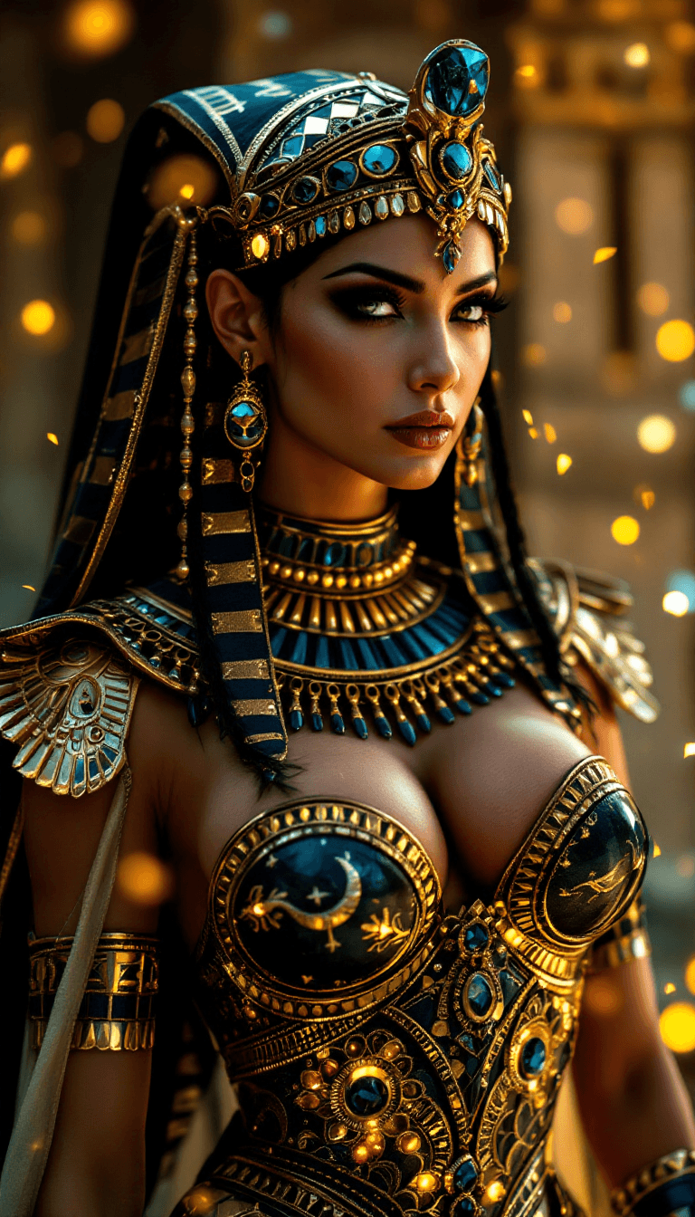 AI generated: cleopatra, babe, egypt, temple, fantasy, beautifull glamour egypt queen armor and tiara with extrem ...