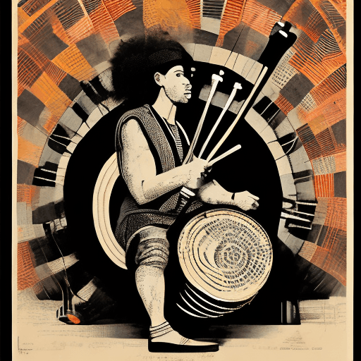 AI generated: a poster depicting a player with a drum, in the style of maximalist, americana iconography, black ar...