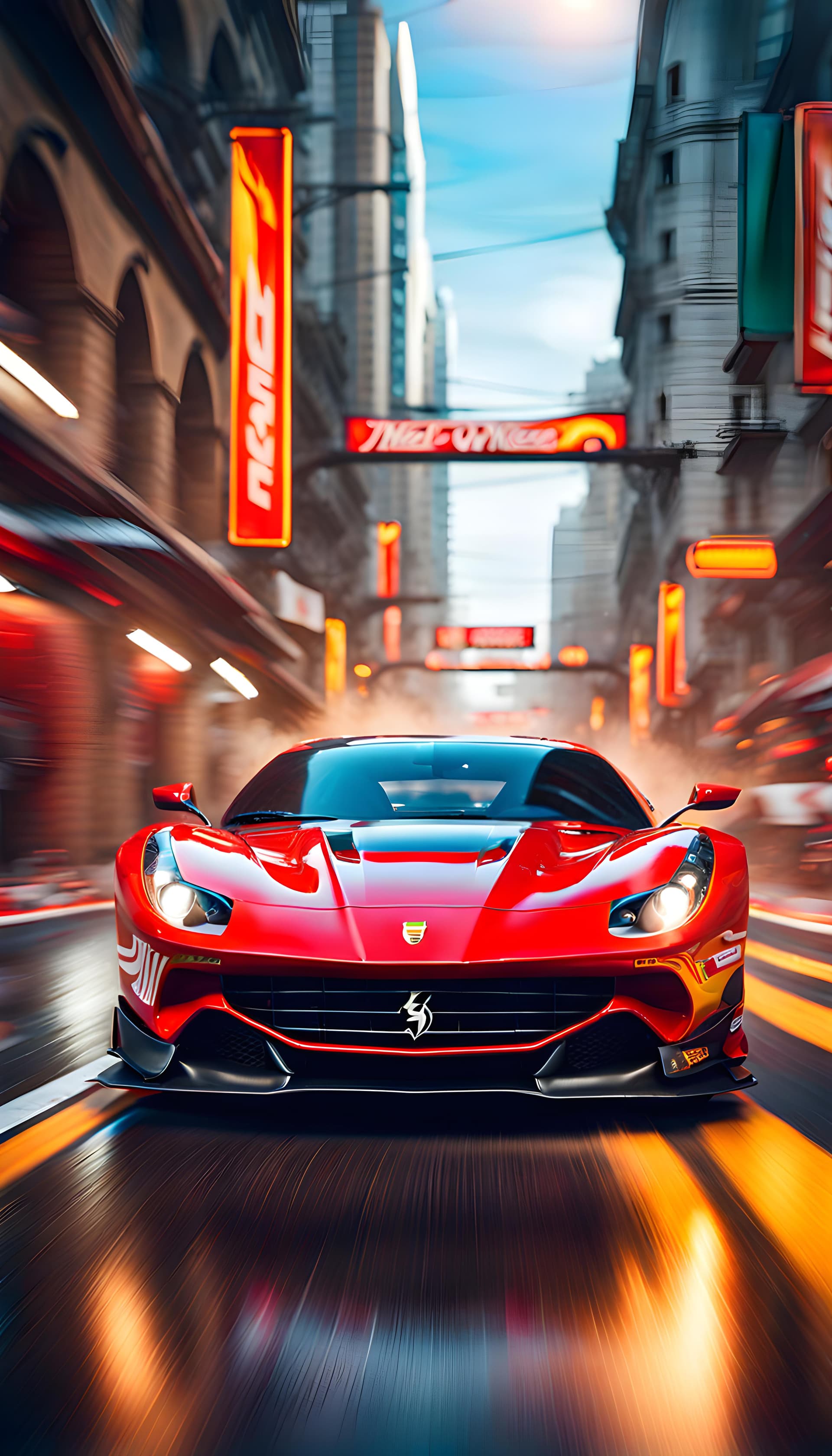 AI generated: inematic CG 8k wallpaper, action scene from Hot Wheels walkthrough, wheels rotating, blurry, Delhi s...