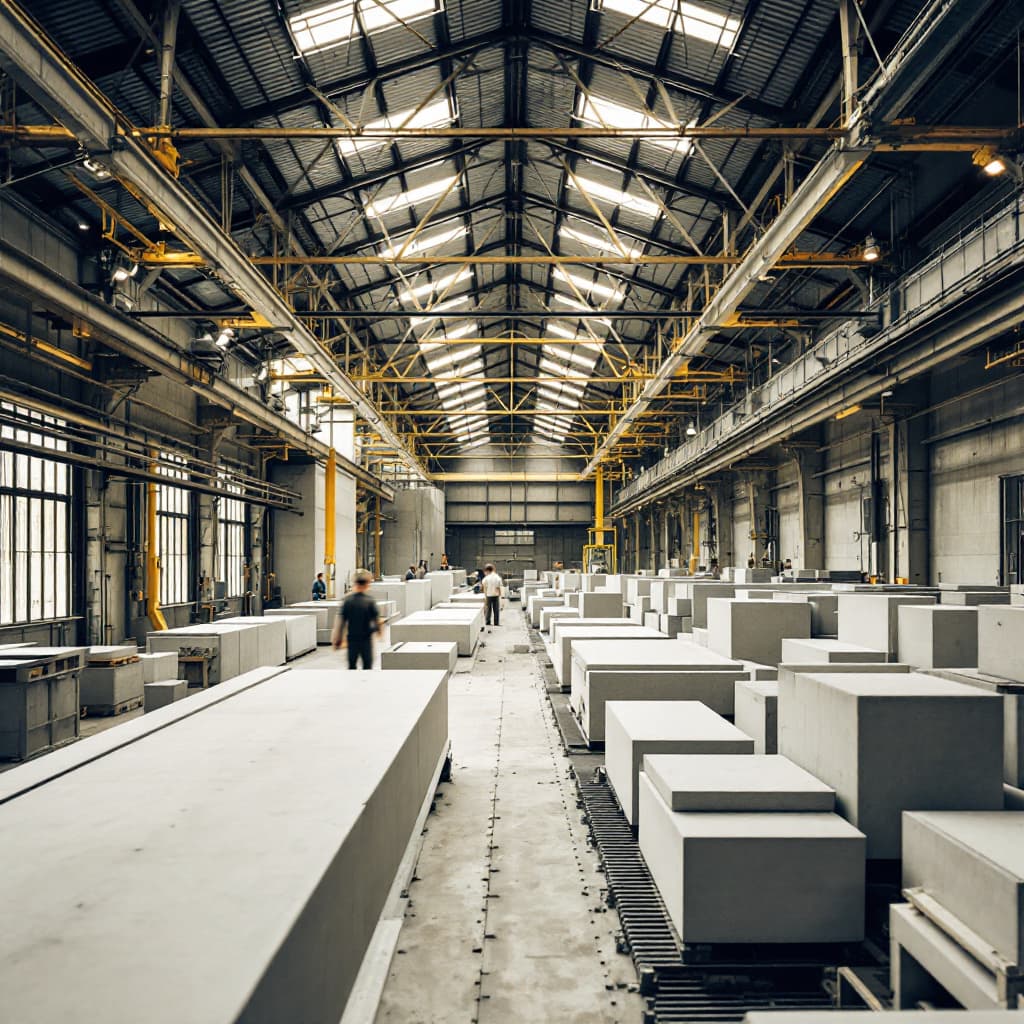 AI generated: industrial production hall, steel truss, Close-up view of a production hall interior with machines m...