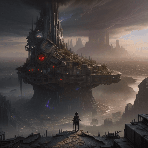 AI generated: Lilo and stich facing towards post apocalyptic city, detailed matte painting, deep color, fantastica...