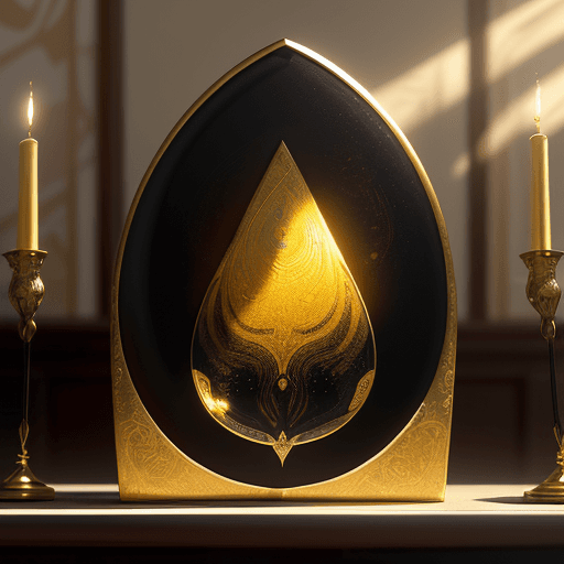 AI generated: new art : a teardrop-shaped treasure on a altar. satara by johnny taylor, in the style of brushstrok...