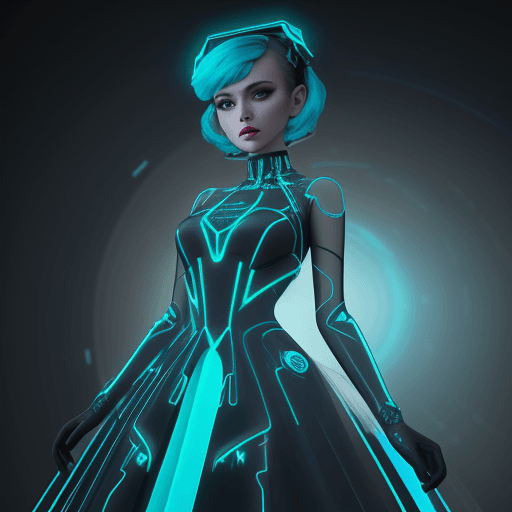 AI generated: a light up dress by hiveart electronic fashion art photoshoot, in cinema4d rendering style, black an...